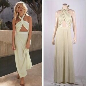 Free People Beach Limitless Convertible Halter Maxi Dress Skirt Opal Silk Large